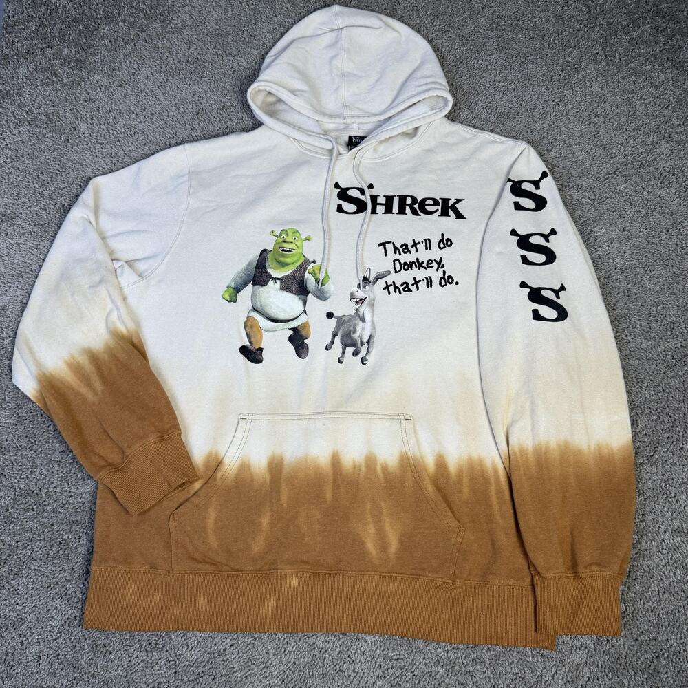 Shrek Hoodie Mens XL Beige Brown Dip Dyed That’ll Do Doney Logo Movie Graphic